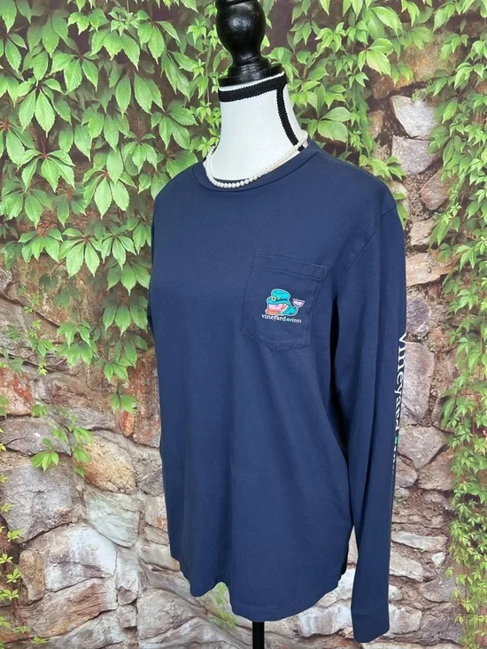 VINEYARD VINES Girls' Navy St. Patrick's Day Long Sleeve Tee, XL - Picture 2 of 9
